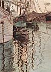 Sailing ships in the waves exciting water the harbour of Trieste by Egon Schiele